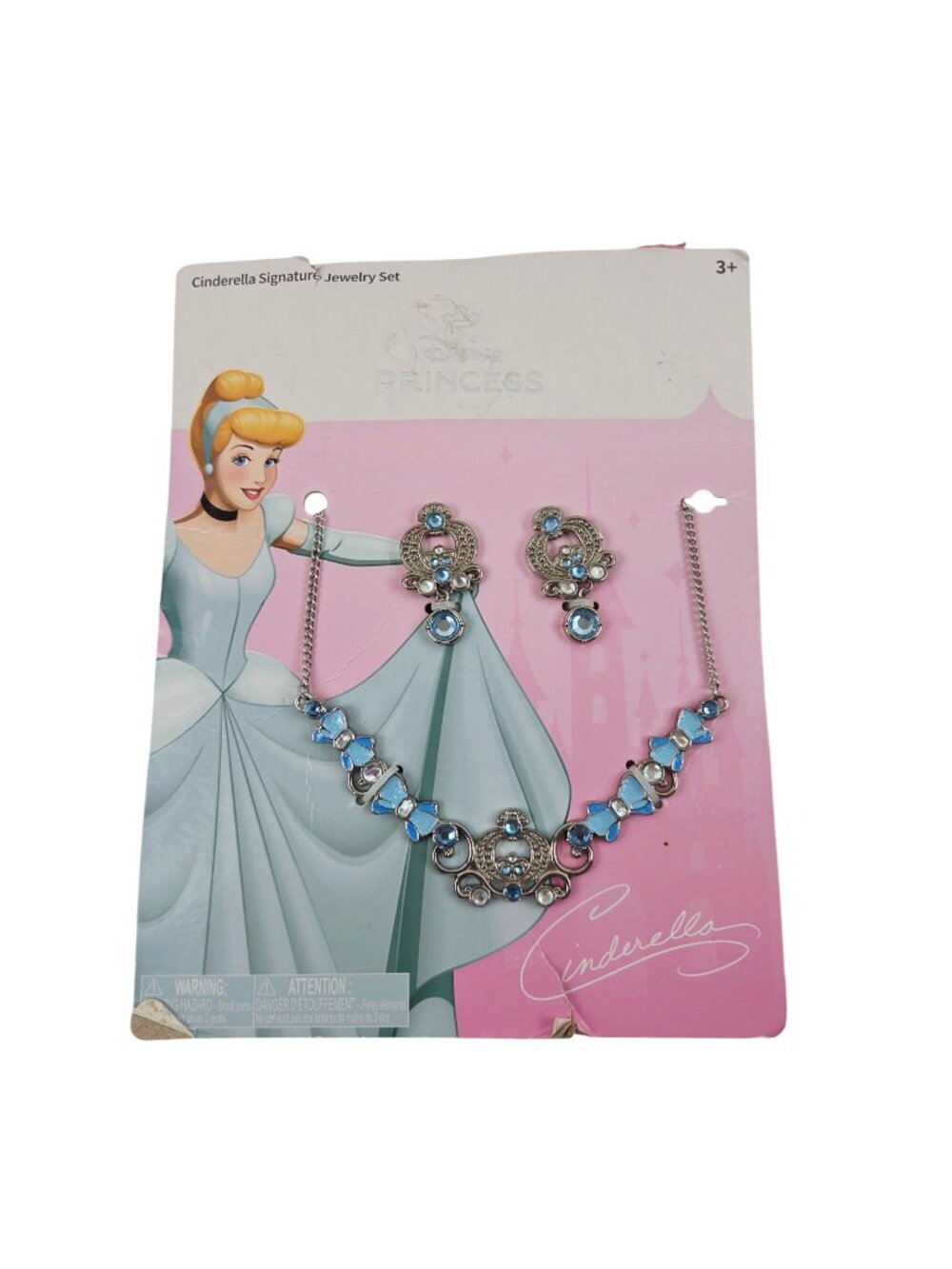 Disney Princess Cinderella Signature Jewelry Set Silver Tone Blue Rhinestones